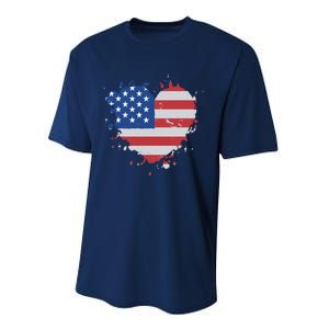 America Love Flag USA Heart 4th July American Proud Girl Performance Sprint T-Shirt