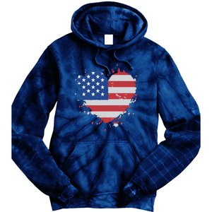 America Love Flag USA Heart 4th July American Proud Girl Tie Dye Hoodie