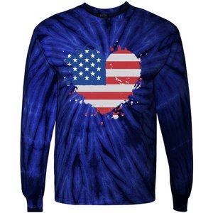 America Love Flag USA Heart 4th July American Proud Girl Tie-Dye Long Sleeve Shirt