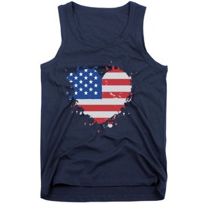 America Love Flag USA Heart 4th July American Proud Girl Tank Top