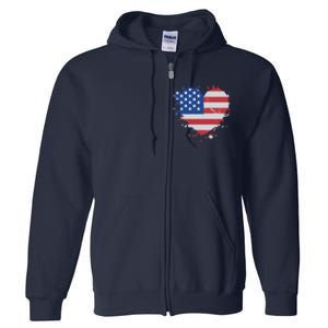 America Love Flag USA Heart 4th July American Proud Girl Full Zip Hoodie