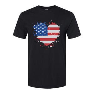 America Love Flag USA Heart 4th July American Proud Girl Softstyle CVC T-Shirt