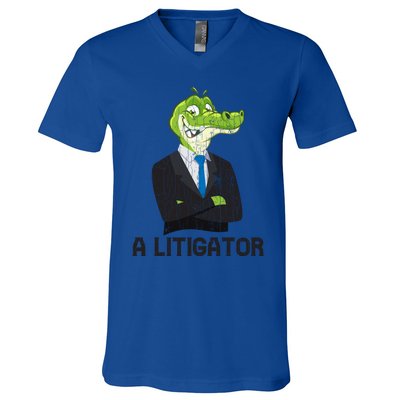 A Litigator Funny Lawyer Attorney Law School Graphic Funny Gift V-Neck T-Shirt