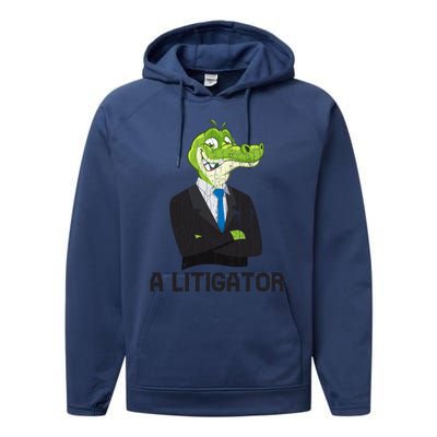 A Litigator Funny Lawyer Attorney Law School Graphic Funny Gift Performance Fleece Hoodie