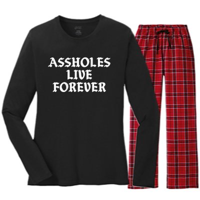 Assholes Live Forever Funny Sarcasm Women's Long Sleeve Flannel Pajama Set 