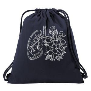 Anatomical Lung Floral Flower Drawstring Bag