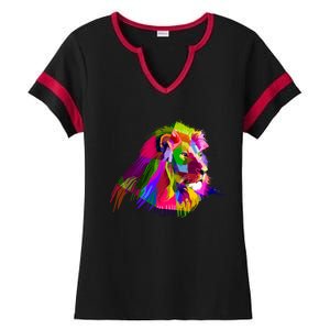 Africa Lion Face Gift Colorful South Animals Safari Hoody Ladies Halftime Notch Neck Tee