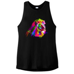 Africa Lion Face Gift Colorful South Animals Safari Hoody Ladies PosiCharge Tri-Blend Wicking Tank