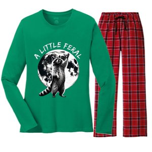 A Little Feral Racoons Howling At The Moon Racoons Meme Women's Long Sleeve Flannel Pajama Set 