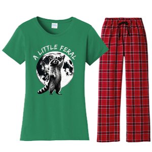 A Little Feral Racoons Howling At The Moon Racoons Meme Women's Flannel Pajama Set