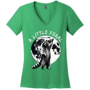 A Little Feral Racoons Howling At The Moon Racoons Meme Women's V-Neck T-Shirt