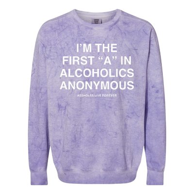 Assholes Live Forever IM The First A In Alcoholics Anonymous Colorblast Crewneck Sweatshirt