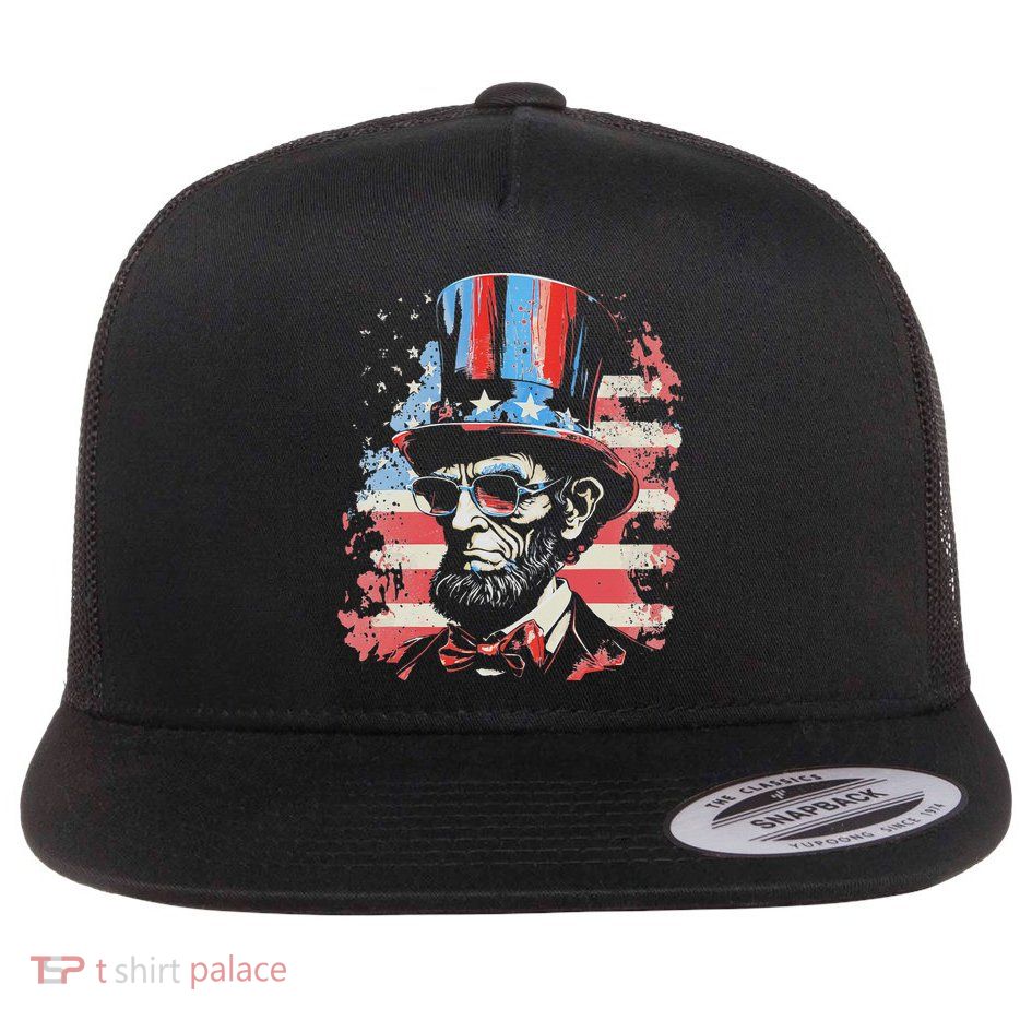 Abraham Lincoln Funny 4th of July American Flag USA America Flatbill Hat