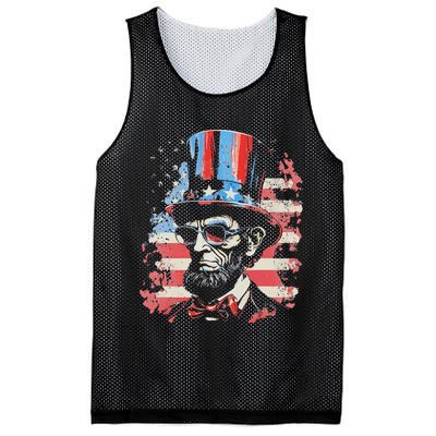 Abraham Lincoln Funny 4th of July American Flag USA America Mesh Reversible Basketball Jersey Tank