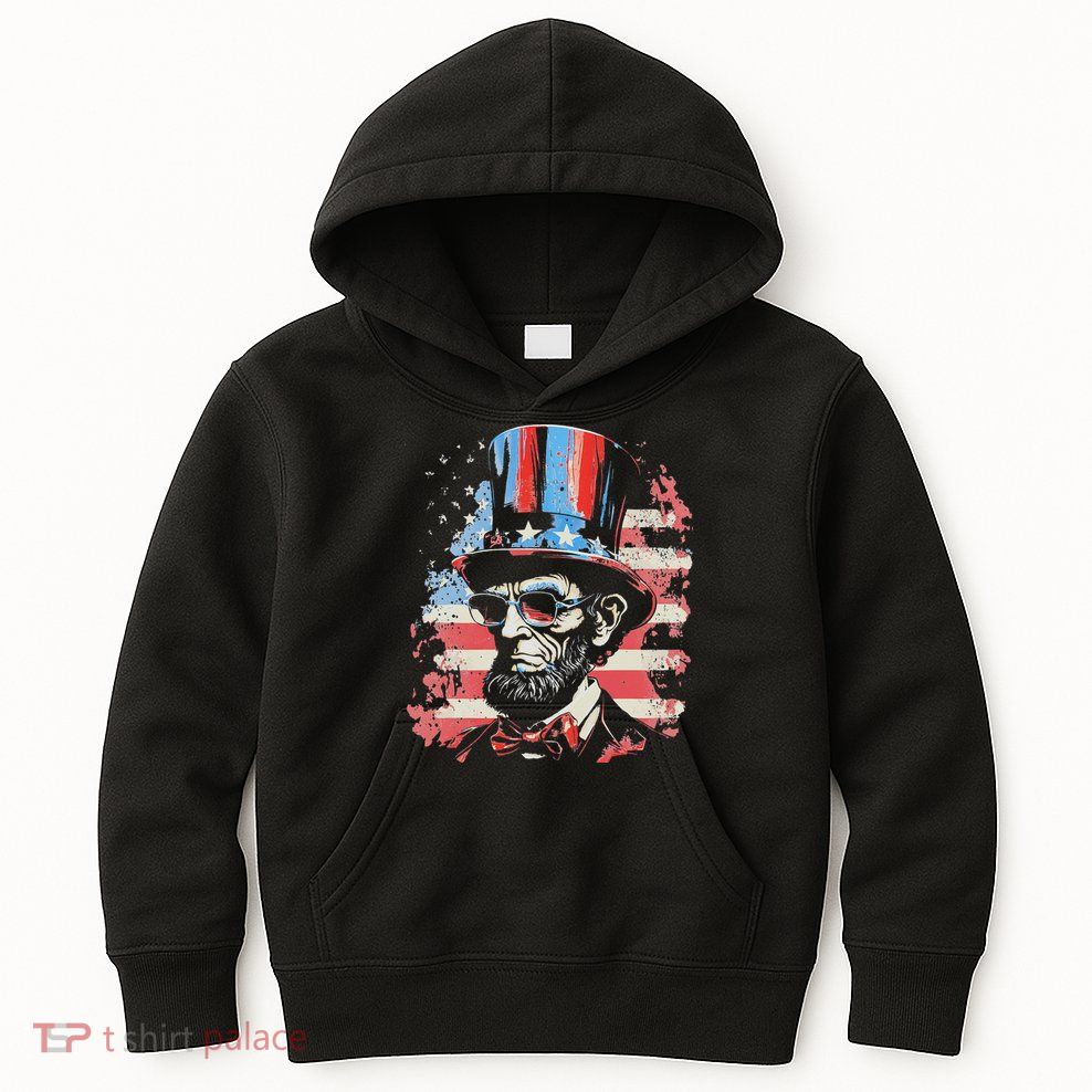 Abraham Lincoln Funny 4th of July American Flag USA America Kids Hoodie