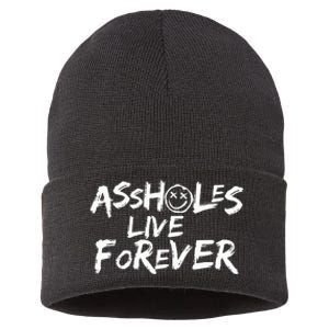 Assholes Live Forever Funny Adult Humor Sarcastic Jokes Sustainable Knit Beanie