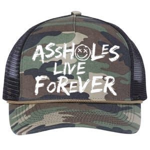 Assholes Live Forever Funny Adult Humor Sarcastic Jokes Retro Rope Trucker Hat Cap