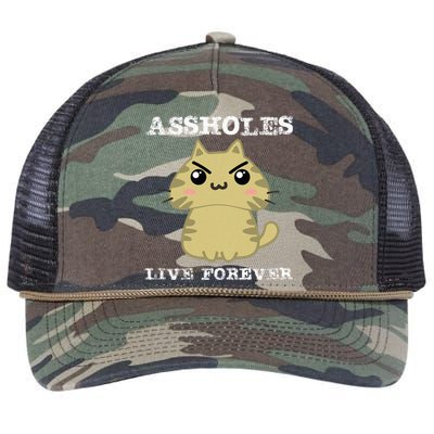 Assholes Live Forever Funny Jerk Husband Fathers Day Retro Rope Trucker Hat Cap