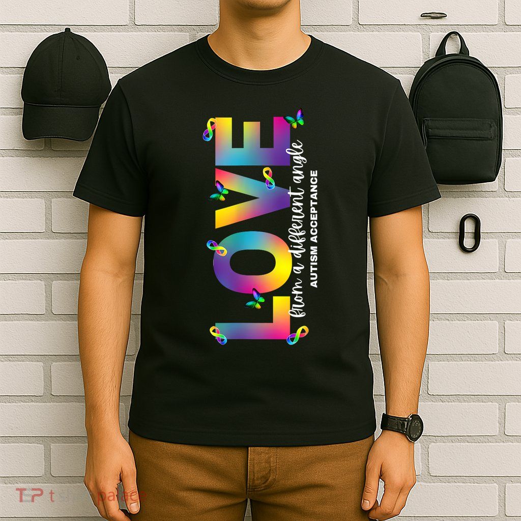 Autism Love From a Different Angle Acceptance Rainbow T-Shirt