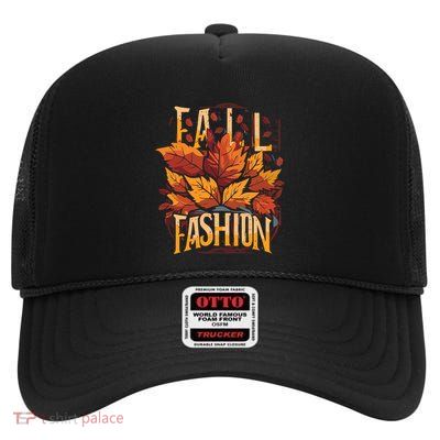 Autumn Leaves Fashion High Crown Mesh Back Trucker Hat