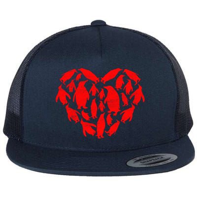 Animals Lover Funny Penguin Heart Valentine's Day Great Gift Flat Bill Trucker Hat