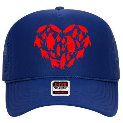 Animals Lover Funny Penguin Heart Valentine's Day Great Gift High Crown Mesh Back Trucker Hat