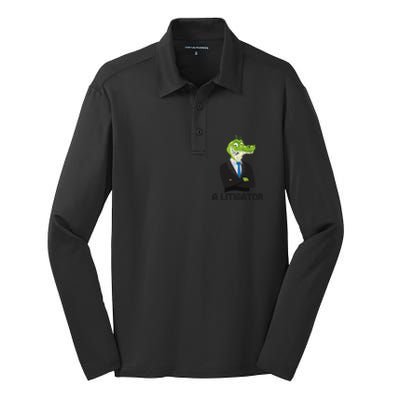 A Litigator Funny Lawyer Attorney Law School Graphic Gift Silk Touch Performance Long Sleeve Polo