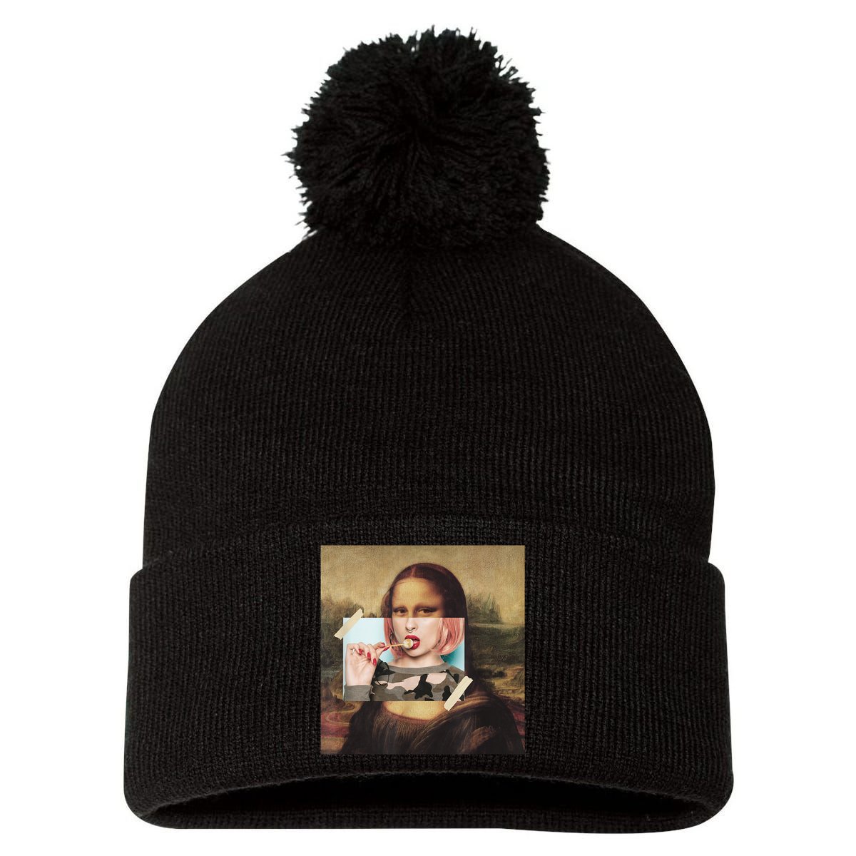 Aesthetic La Gioconda Mona Lisa E-Girl Pop Culture Pom Pom 12in Knit Beanie