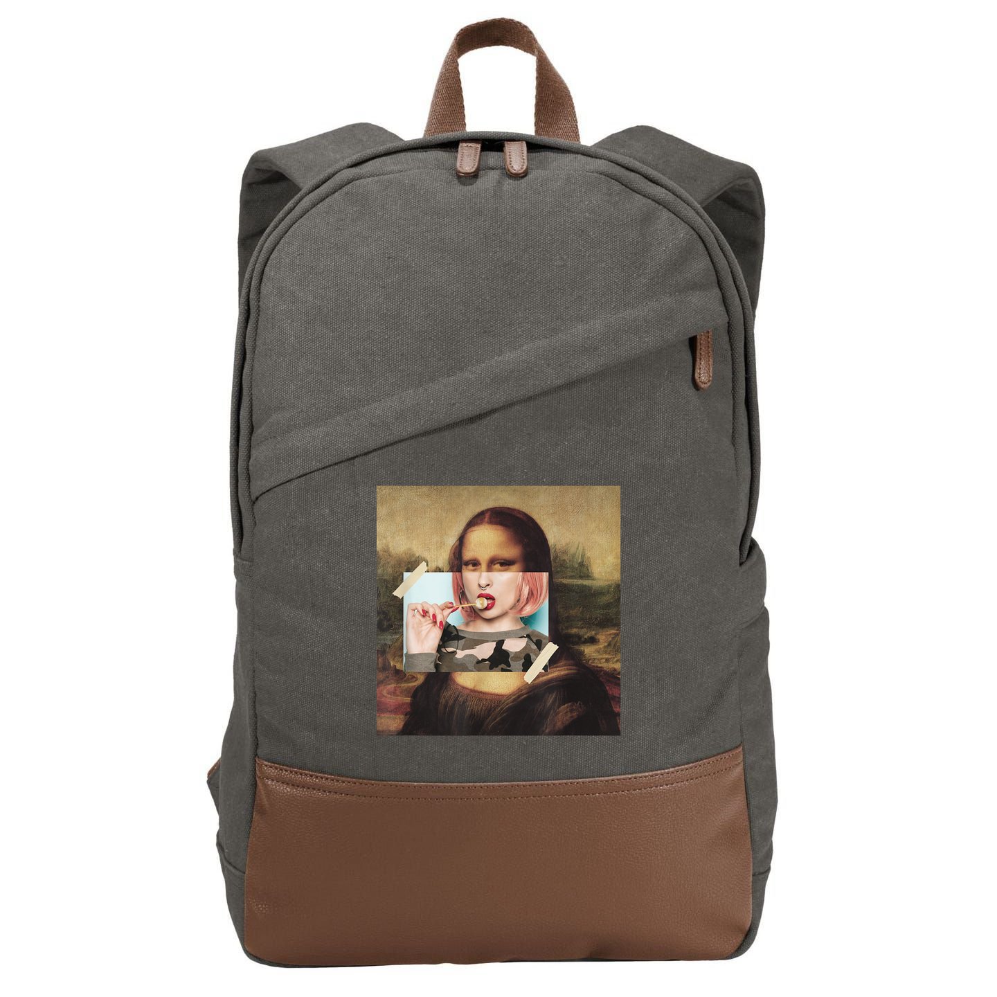 Aesthetic La Gioconda Mona Lisa E-Girl Pop Culture Cotton Canvas Backpack