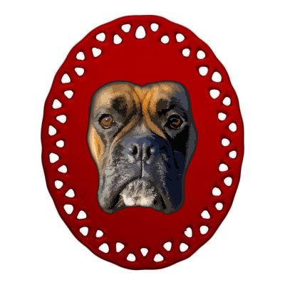 Animal Lover Gift Boxer Face Funny Dog Lovers Ceramic Oval Ornament