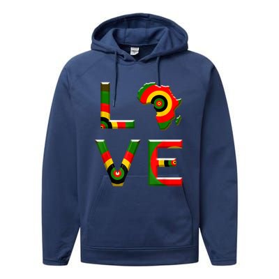 Africa Love Gift African American History Gift Performance Fleece Hoodie