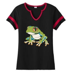 Animal Lover Green Frog Ladies Halftime Notch Neck Tee