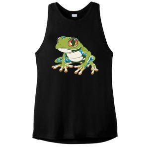 Animal Lover Green Frog Ladies PosiCharge Tri-Blend Wicking Tank