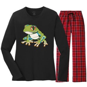 Animal Lover Green Frog Women's Long Sleeve Flannel Pajama Set 