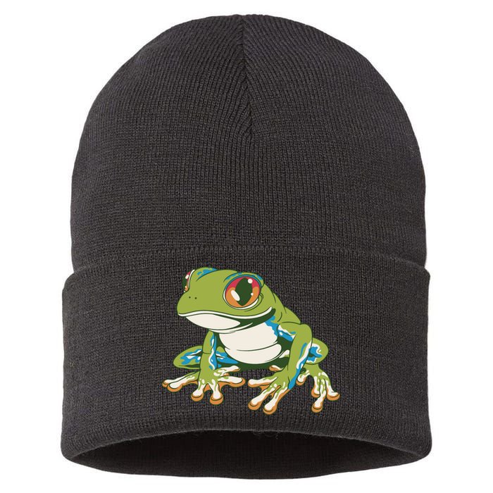 Animal Lover Green Frog Sustainable Knit Beanie