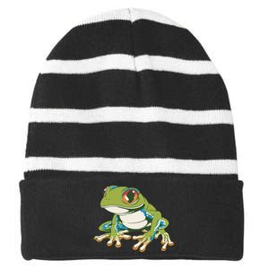 Animal Lover Green Frog Striped Beanie with Solid Band