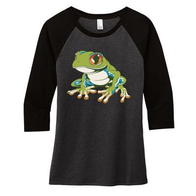 Animal Lover Green Frog Women's Tri-Blend 3/4-Sleeve Raglan Shirt