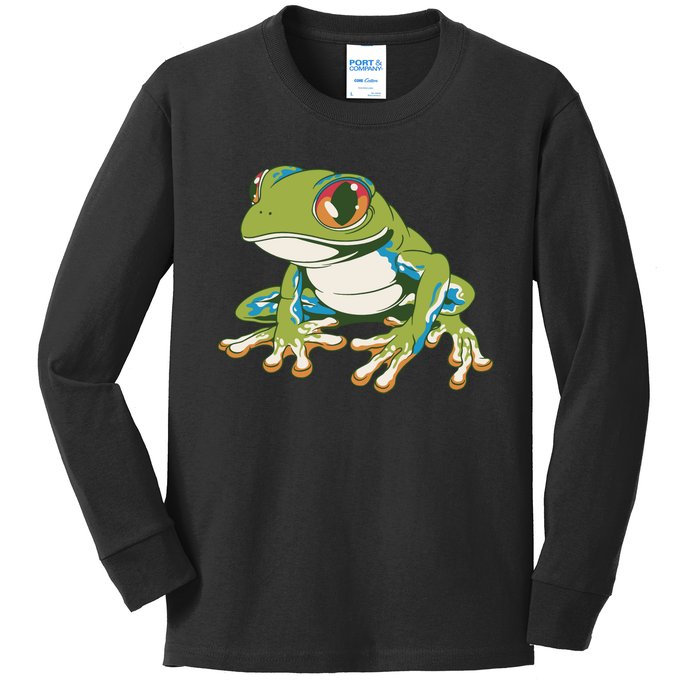 Animal Lover Green Frog Kids Long Sleeve Shirt