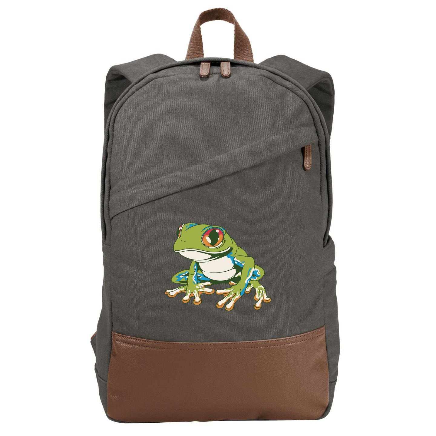 Animal Lover Green Frog Cotton Canvas Backpack