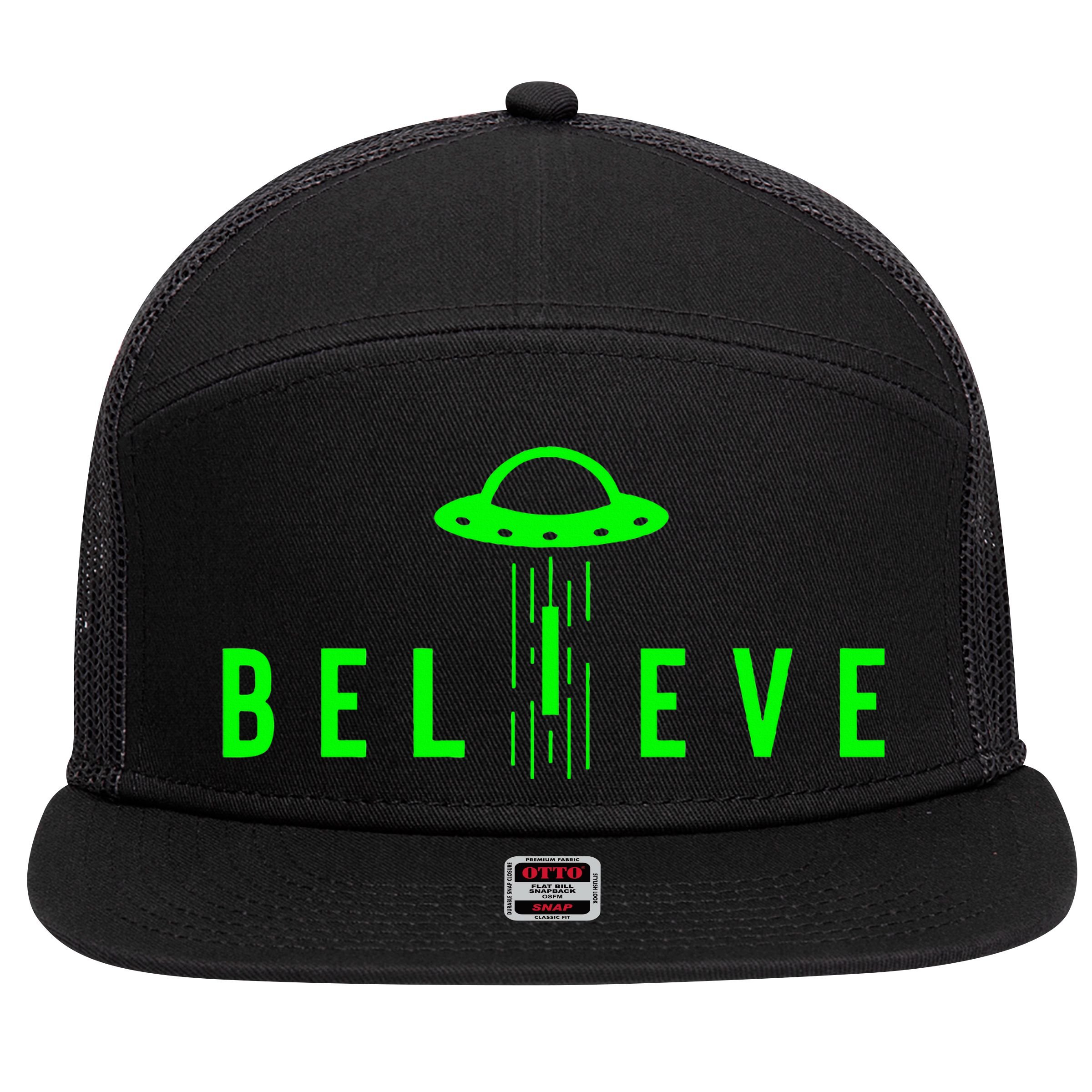 Alien Lover Gifts Ufo Abduction Believe 7 Panel Mesh Trucker Snapback Hat