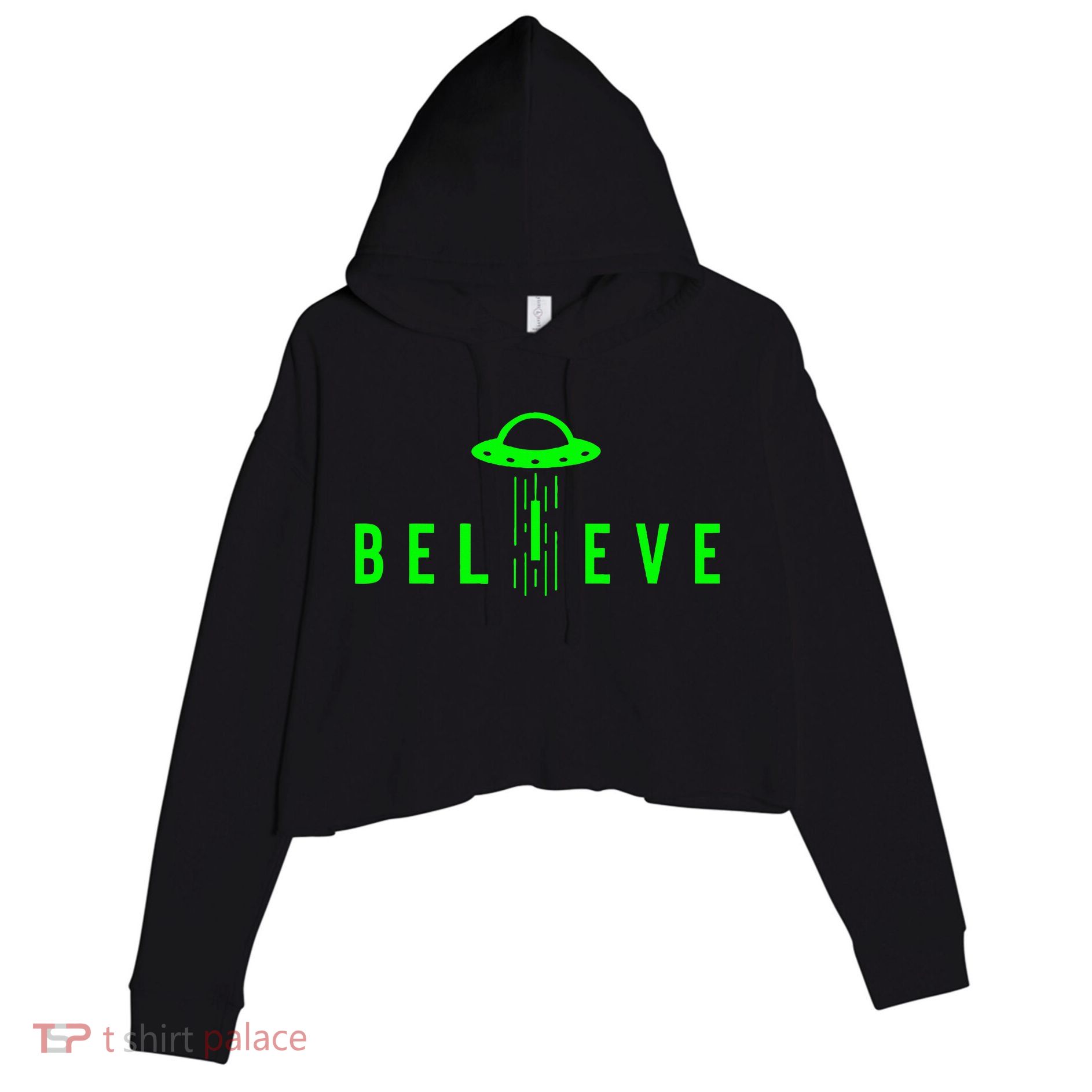 Alien Lover Gifts Ufo Abduction Believe Crop Fleece Hoodie