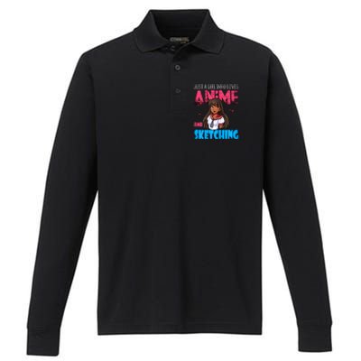 Anime Lover Girl Just A Girl Who Loves Anime And Sketching Performance Long Sleeve Polo