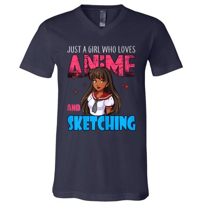 Anime Lover Girl Just A Girl Who Loves Anime And Sketching V-Neck T-Shirt