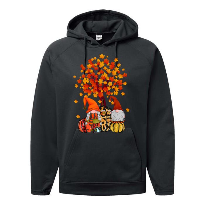 Autumn Leaves Gnomes Fall Season Pumpkin Performance Fleece Hoodie