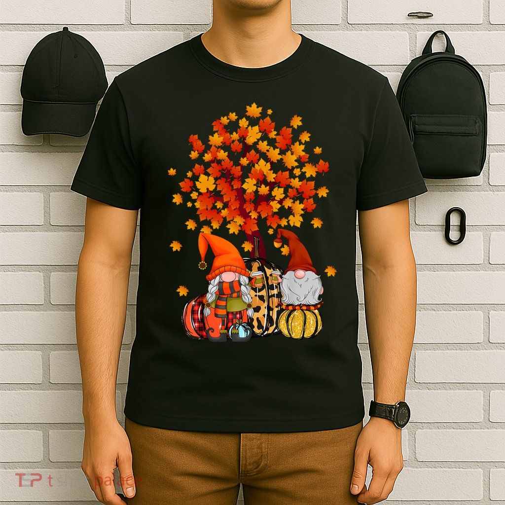 Autumn Leaves Gnomes Fall Season Pumpkin T-Shirt