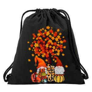 Autumn Leaves Gnomes Fall Season Pumpkin Drawstring Bag