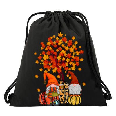 Autumn Leaves Gnomes Fall Season Pumpkin Drawstring Bag