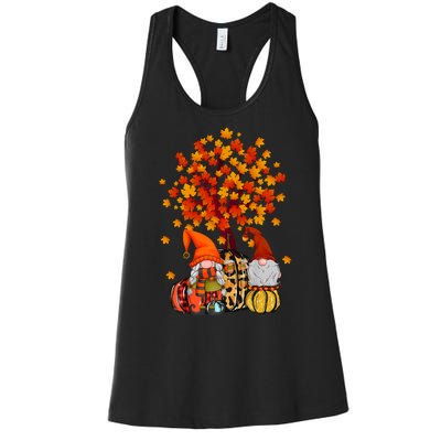 Autumn Leaves Gnomes Fall Season Pumpkin Women's Racerback Tank