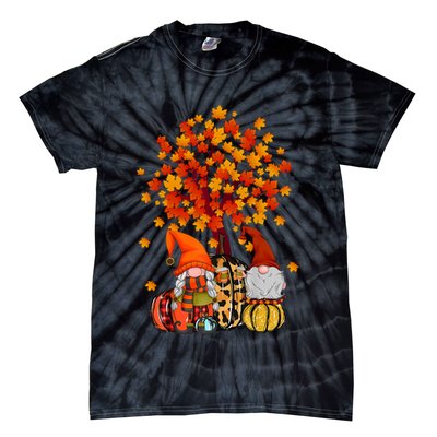 Autumn Leaves Gnomes Fall Season Pumpkin Tie-Dye T-Shirt