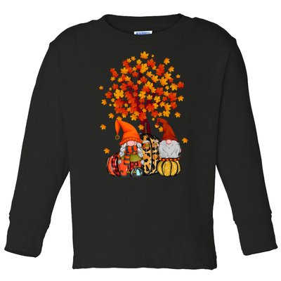 Autumn Leaves Gnomes Fall Season Pumpkin Toddler Long Sleeve Shirt